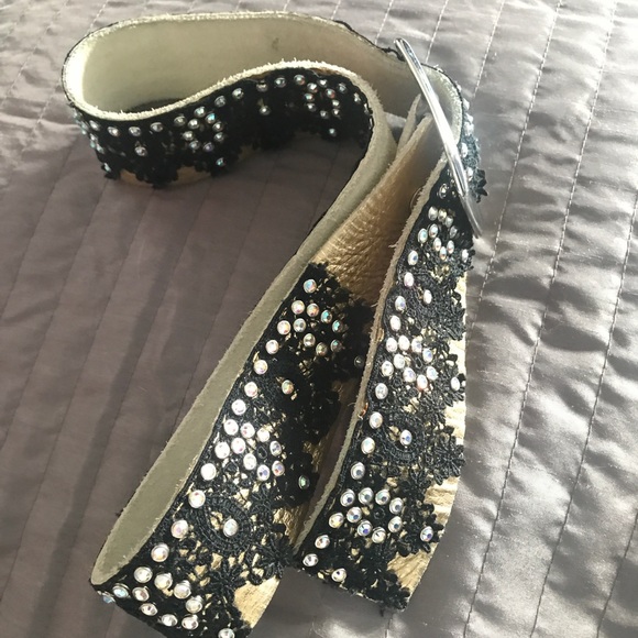 Melamed Accessories - Melamed Gold leather, black lace & Rhinestones SM